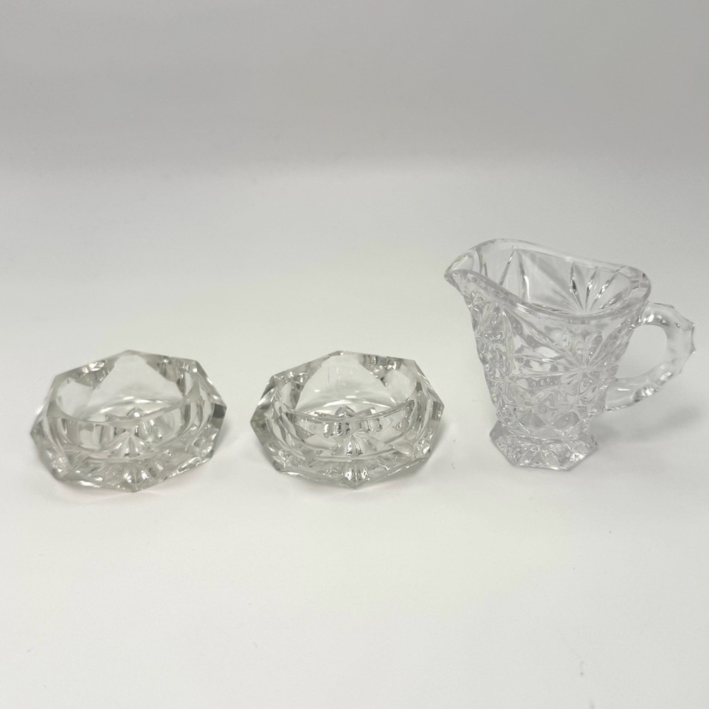 Vintage Pressed Glass Mini Toothpick Holder & Open Salt Cellars 3 Pc EAPG Style